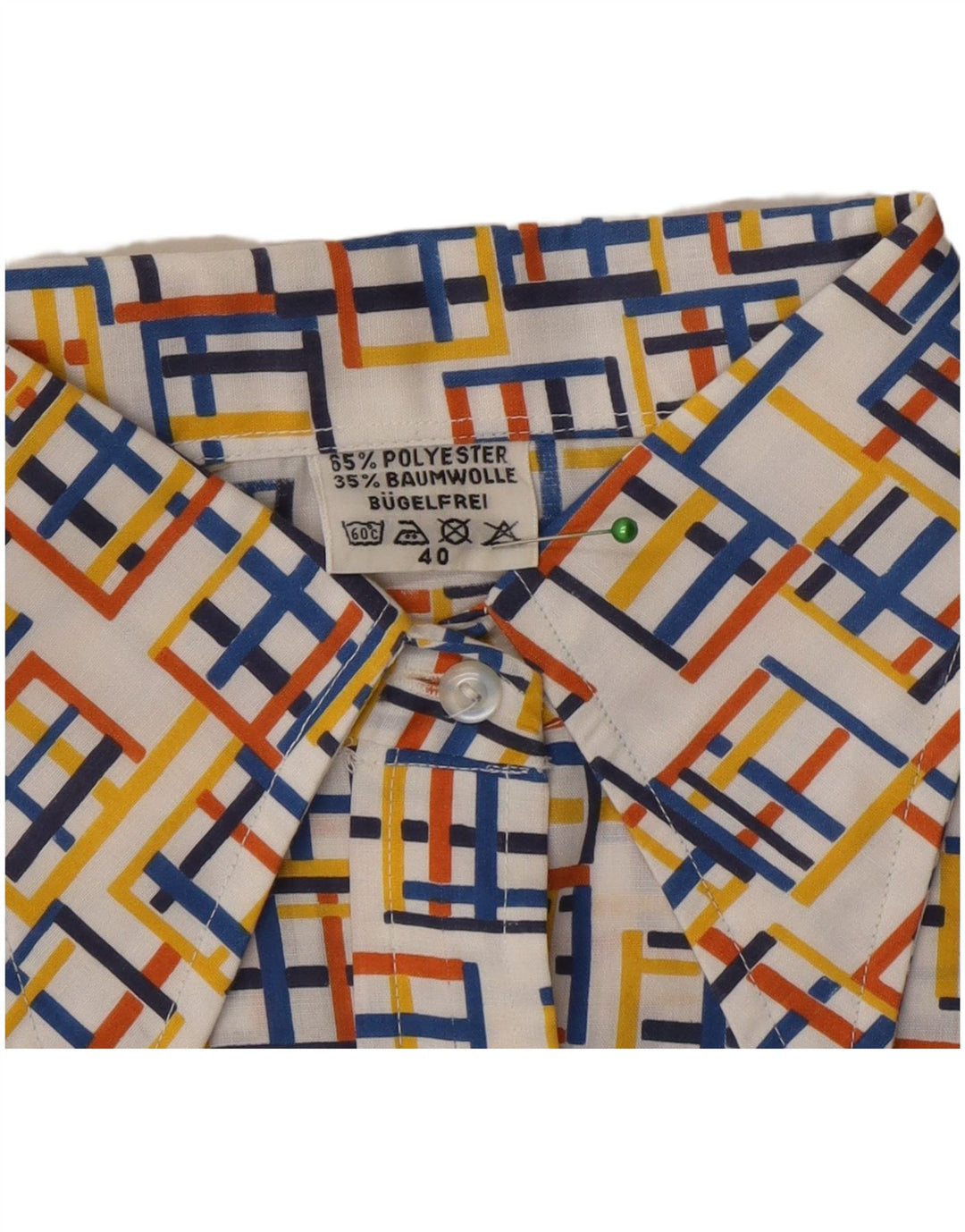 Vintage dameskjorte bluse EU 40 Medium flerfarvet geometrisk polyester