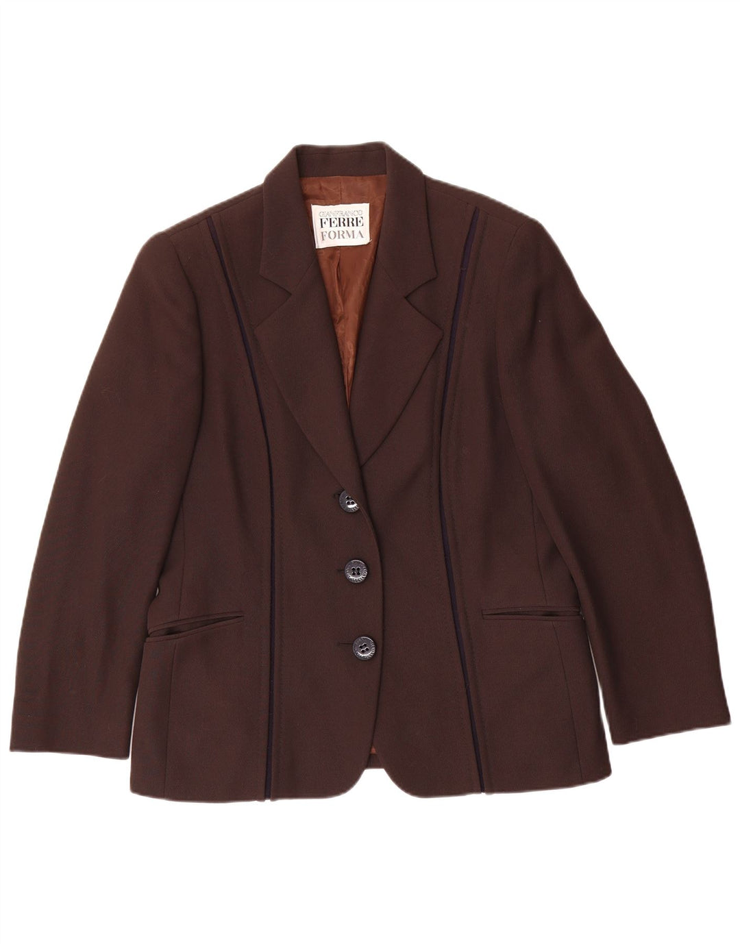 GIANFRANCO FERRE Dame 3-knaps blazerjakke UK 16 Stor brun uld