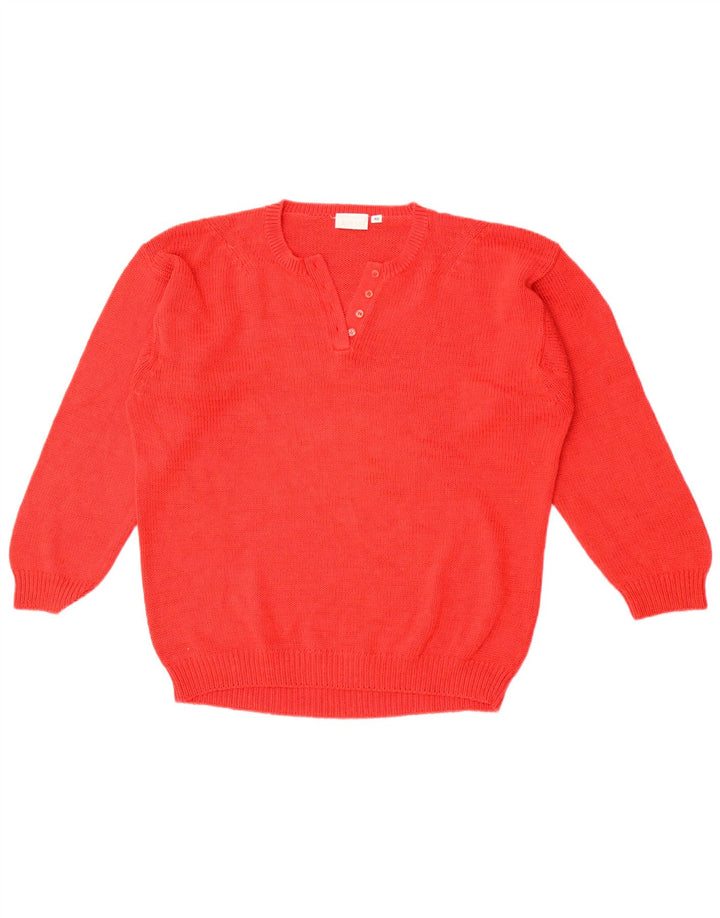 Vintage Dame Oversized Button Neck sweater EU 40 Medium Rød Bomuld