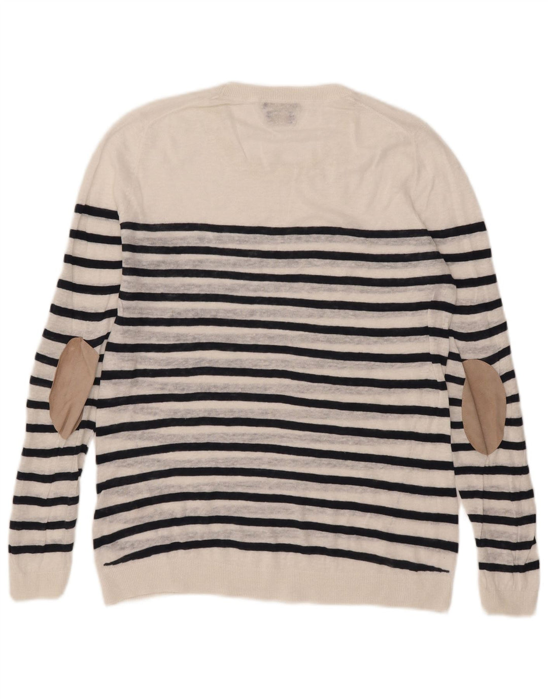 Massimo Dutti Dame Crew Neck Jumper Sweater UK 16 Stor hvid stribet