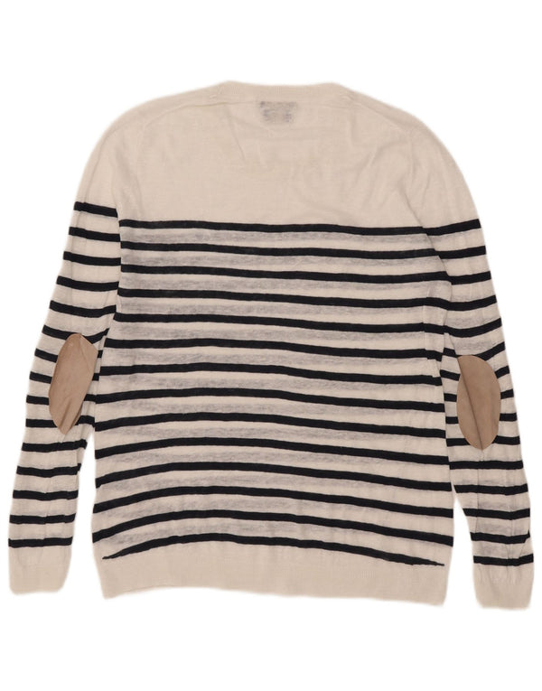 Massimo Dutti Dame Crew Neck Jumper Sweater UK 16 Stor hvid stribet