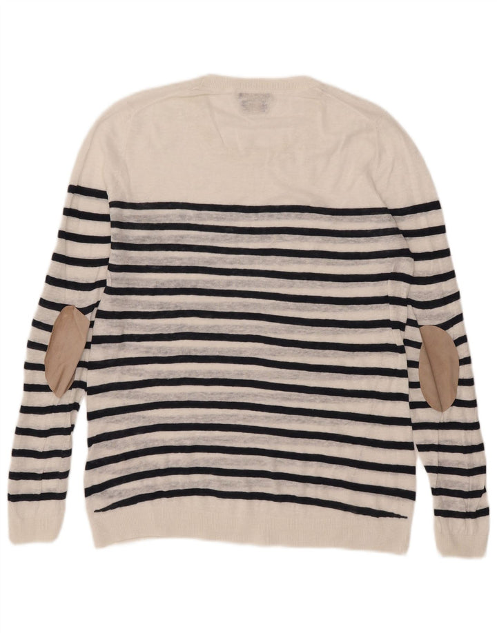 Massimo Dutti Dame Crew Neck Jumper Sweater UK 16 Stor hvid stribet