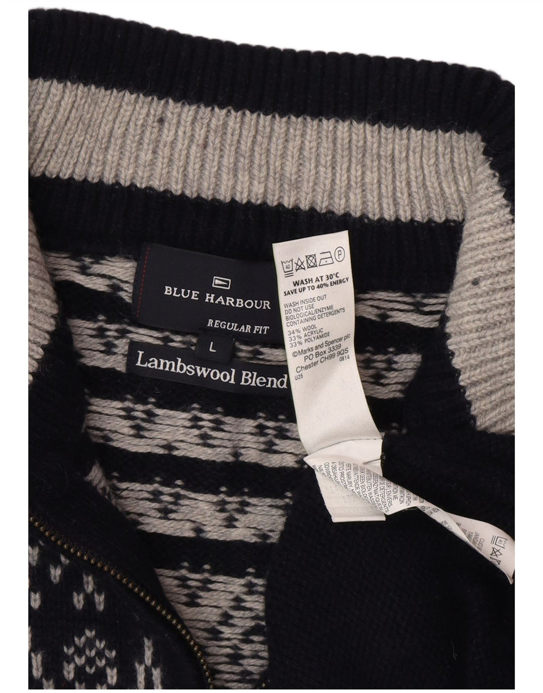 Marks & Spencer Herre Blue Harbor Zip Neck Jumper Sweater Large Navy Blue