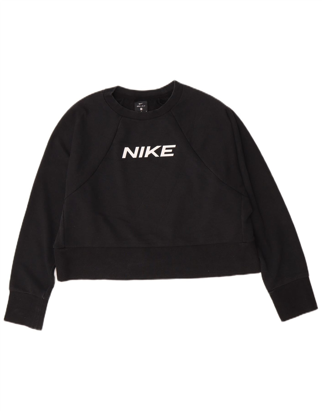 Nike Womens Crop Graphic Sweatshirt Jumper UK 14 Medium Black Bomuld