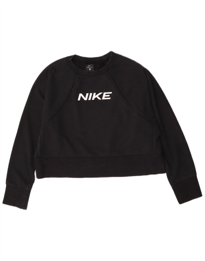 Nike Womens Crop Graphic Sweatshirt Jumper UK 14 Medium Black Bomuld