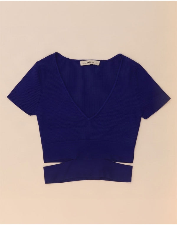Zara Womens Crop Top UK 8 Small Blue Viscose