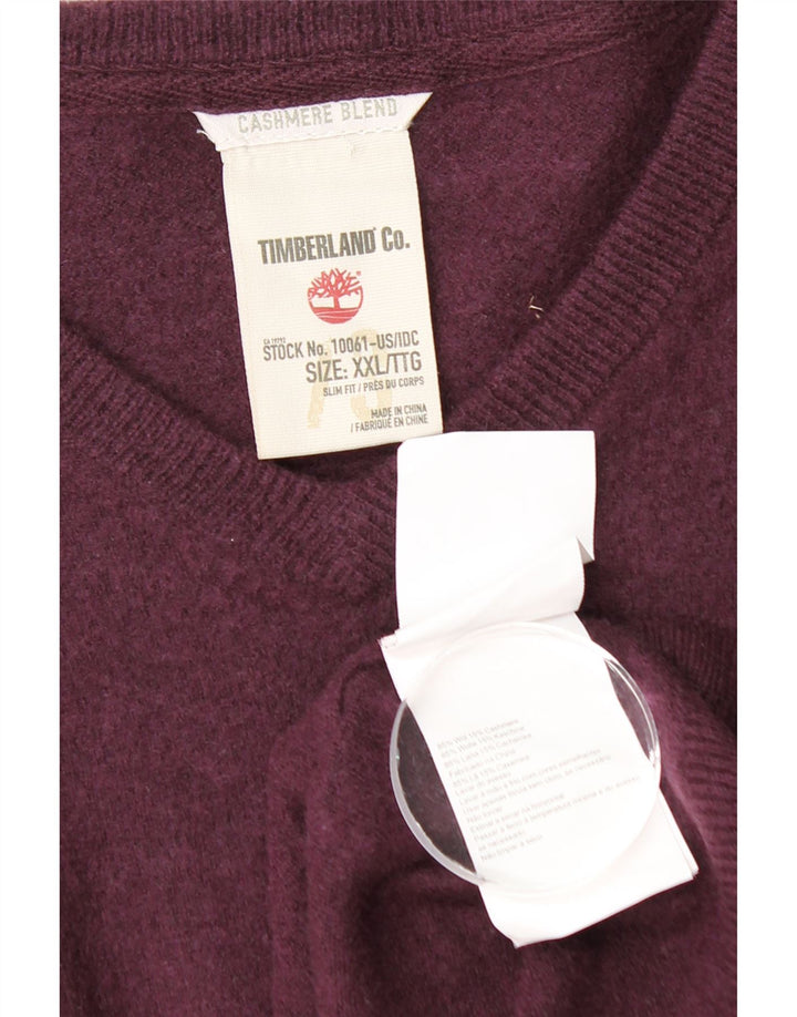 TIMBERLAND Mens V-Neck Jumper Sweater 2XL Burgundy Wool