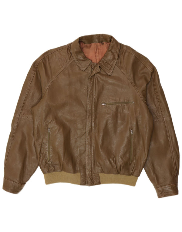 Vintage Mens Leather Jacket IT 48 Medium Green Leather