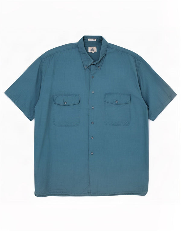 Brugi Mens Short Sleeve Shirt XL Blue Silk