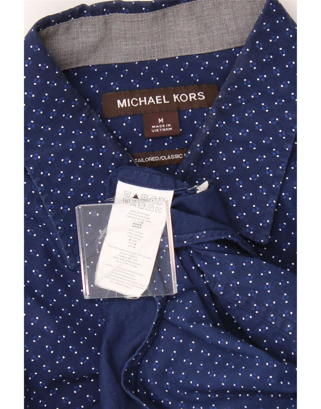 MICHAEL KORS Mens Short Sleeve Shirt Medium Navy Blue Spotted Cotton Vintage Michael Kors and Second-Hand Michael Kors from Messina Hembry 