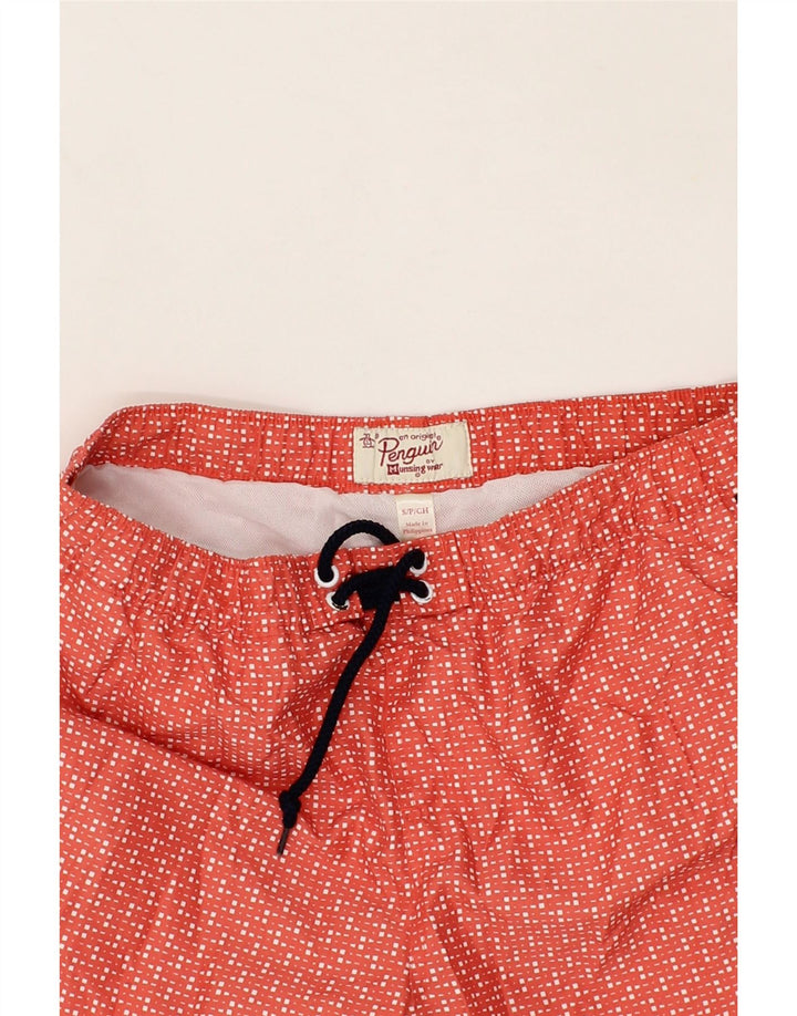 PENGUIN Mens Swimming Shorts Small  Red Geometric Vintage Penguin and Second-Hand Penguin from Messina Hembry 