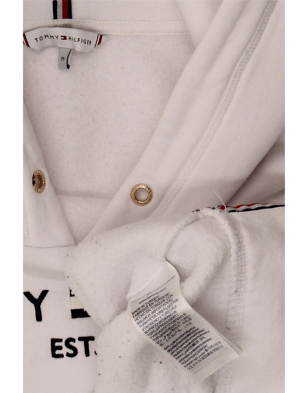 TOMMY HILFIGER Oversized grafisk hættetrøje til kvinder UK 14 Medium White