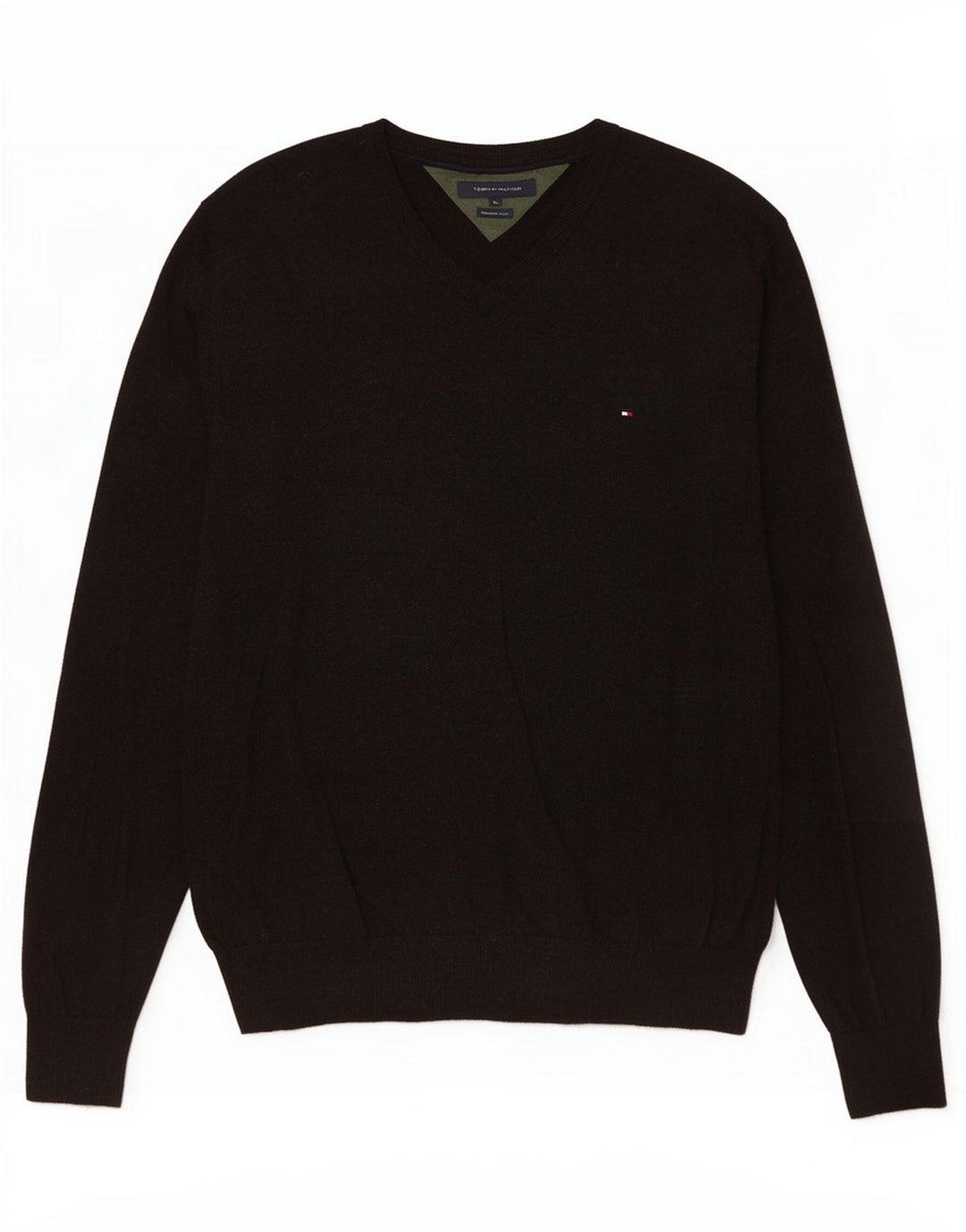 Tommy Hilfiger Herre V-hals sweater XL Brun lammeuld