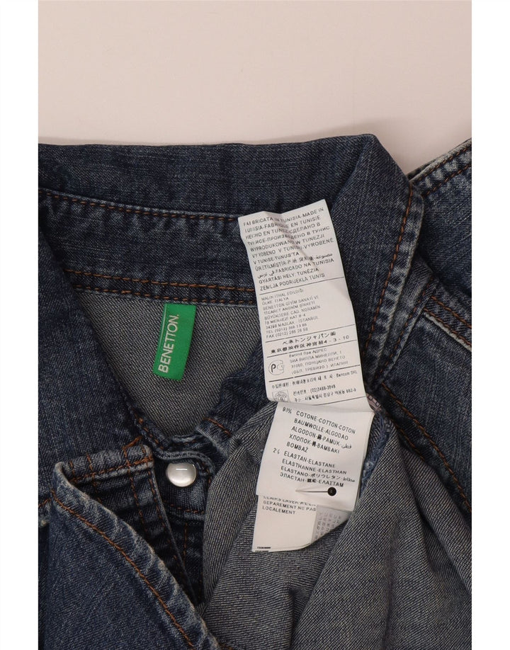Benetton Dame Denim Shirt UK 12 Medium Blue Cotton