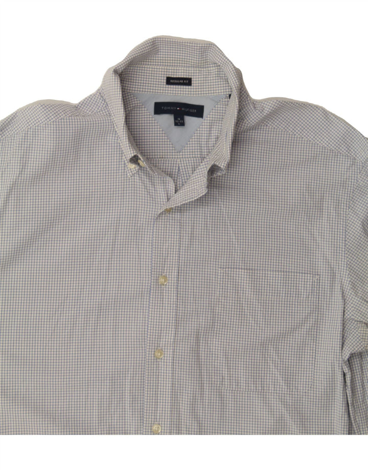 TOMMY HILFIGER Mens Regular Fit Shirt Size 16 Large Blue Check Cotton Vintage Tommy Hilfiger and Second-Hand Tommy Hilfiger from Messina Hembry 