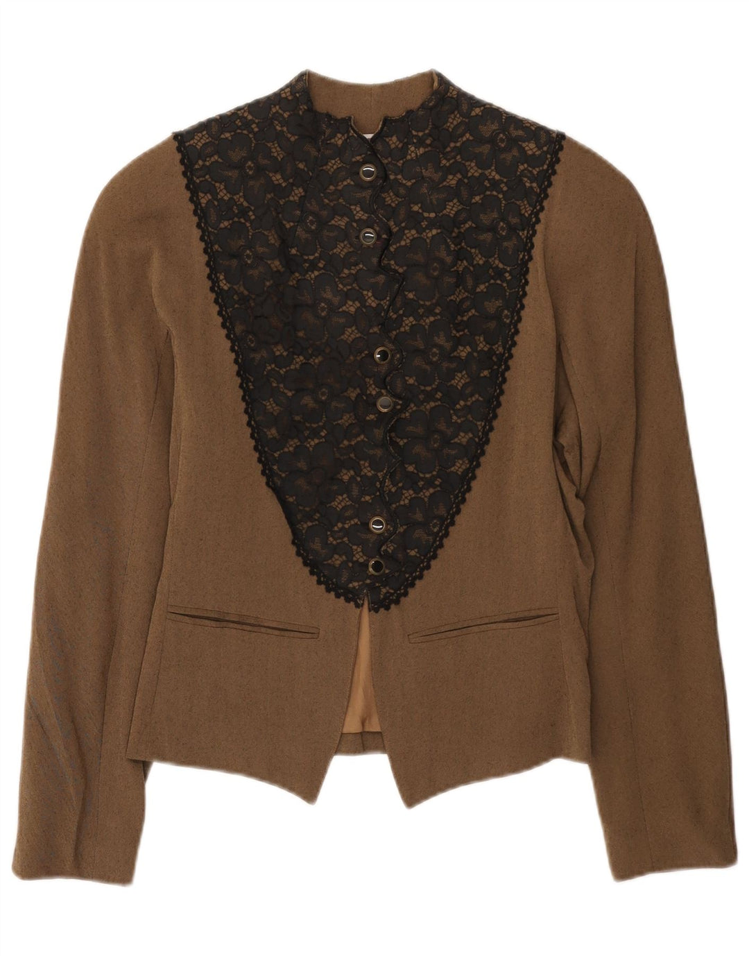 Vintage dame 6-knaps blazerjakke IT 42 Medium Brown Floral Viscose