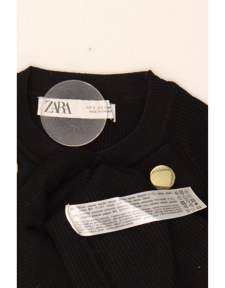 Zara Womens Crop Top Langærmet UK 8 Small Black Viscose