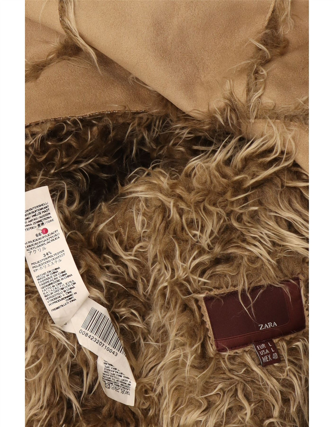 Zara Sherpajakke til kvinder UK 16 Stor Beige Akryl