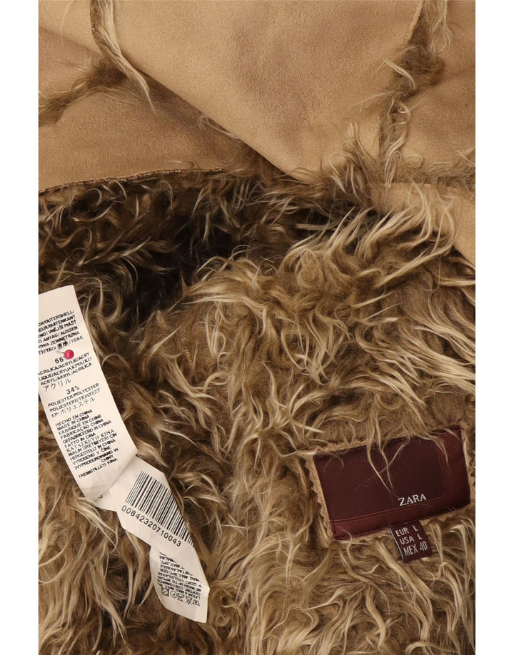 Zara Sherpajakke til kvinder UK 16 Stor Beige Akryl