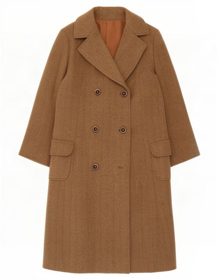 Vintage Dame Dobbeltradet Frakke UK 14 Large Beige Sildeben