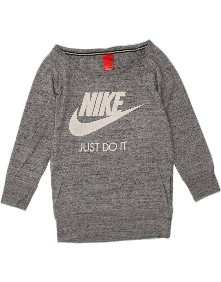 NIKE Womens Graphic Sweatshirt Jumper UK 6 XS Grey Flecked Vintage Nike and Second-Hand Nike from Messina Hembry 