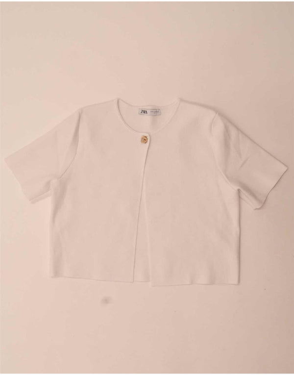 Zara Dame Crop Kortærmet Cardigan Top UK 18 XL Hvid
