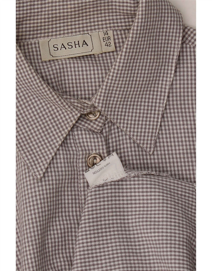 SASHA Womens Shirt UK 14 Large Grey Gingham Cotton Vintage Sasha and Second-Hand Sasha from Messina Hembry 