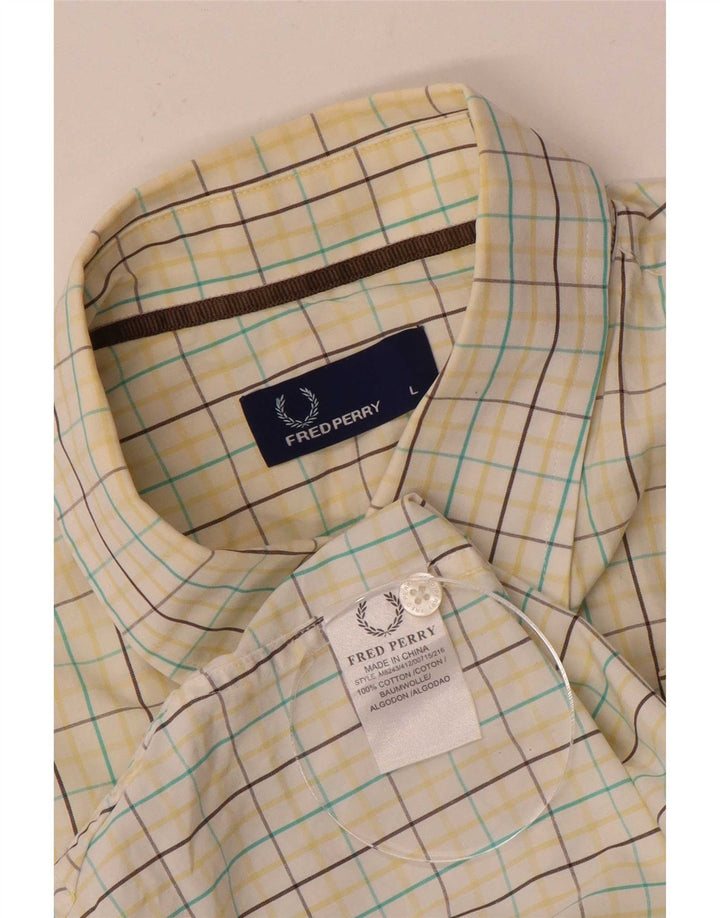 Fred Perry Herre kortærmet skjorte Stor hvid ternet bomuld