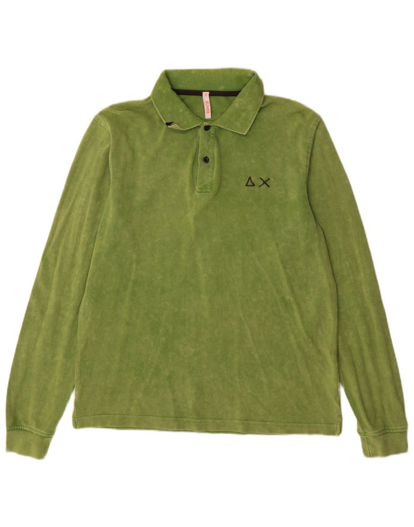Sun68 Boys Acid Wash langærmet poloskjorte 15-16 år Medium Grøn Bomuld