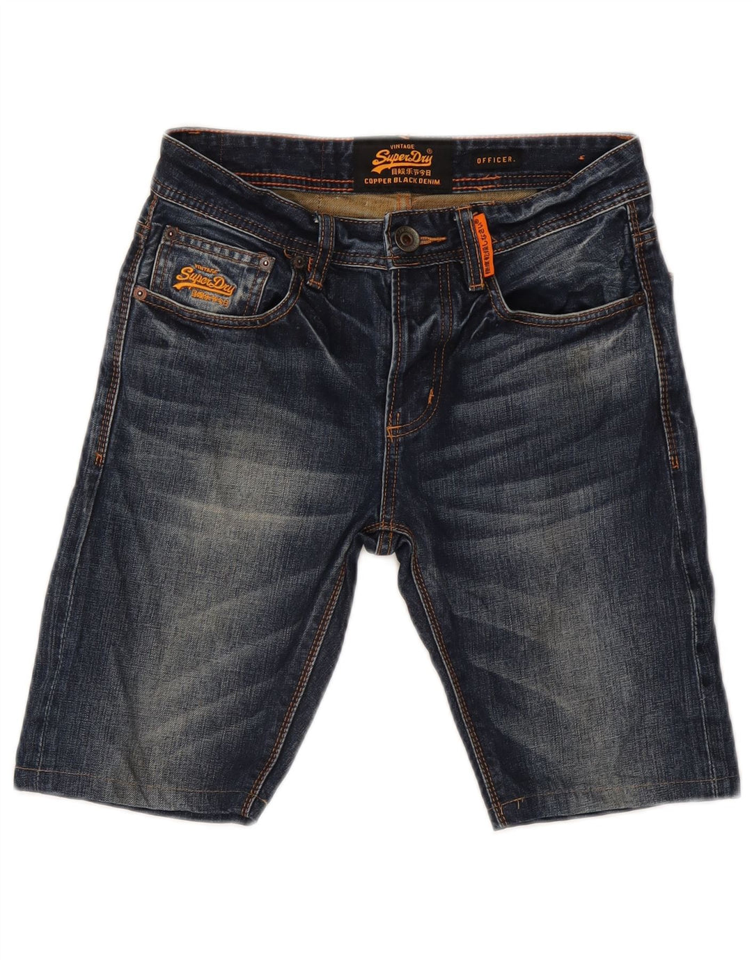SUPERDRY Herre Officer Denim Shorts W28 Små blå bomuld