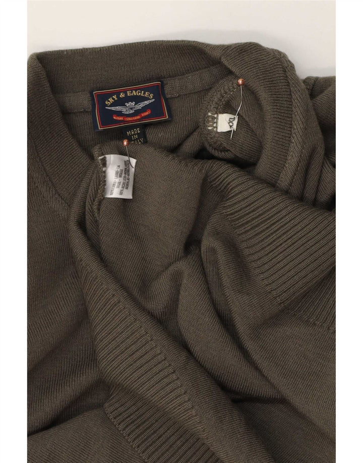 Sky & Eagle Herre Crew Neck Jumper Sweater 2XL Khaki Wool