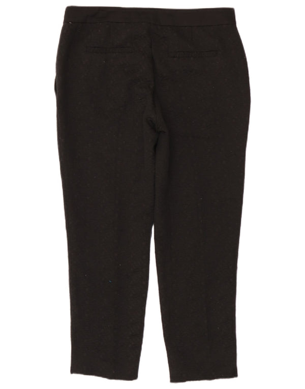 Zara Dame Slim Cropped Trousers Medium W28 L25 Sort Plettet Polyester