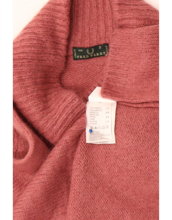 Fred Perry Dame Crop Turtle Neck Jumper Sweater UK 10 Small Pink