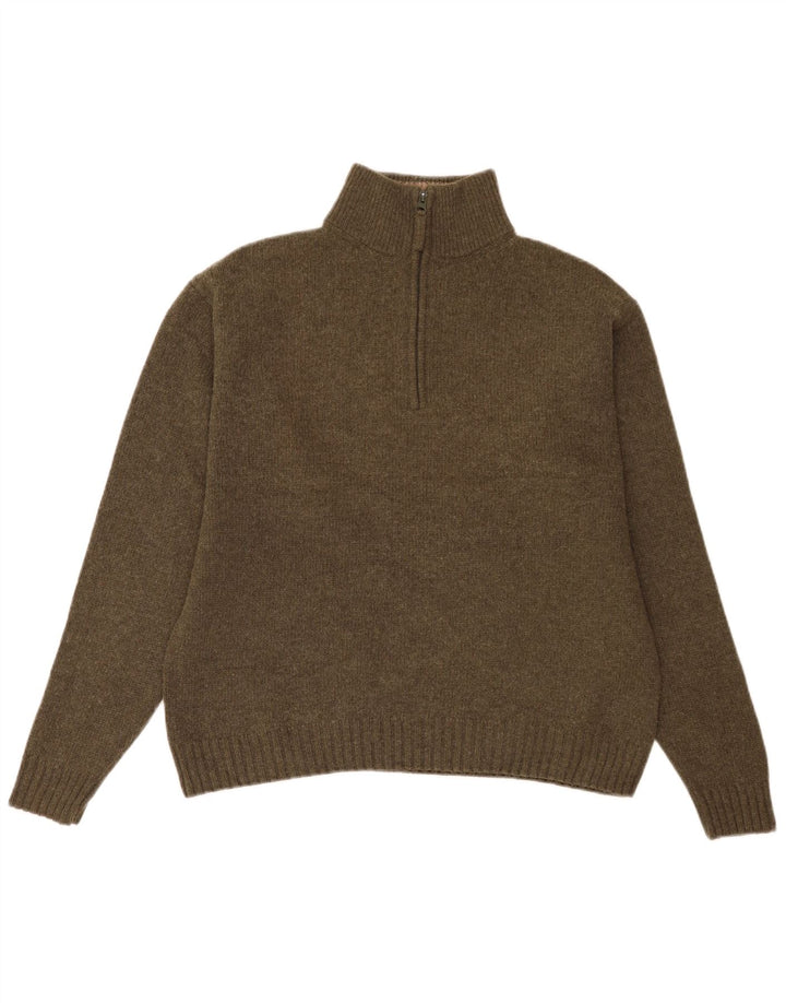 Slam Herre Zip Neck Jumper Sweater XL Khaki Virgin Wool