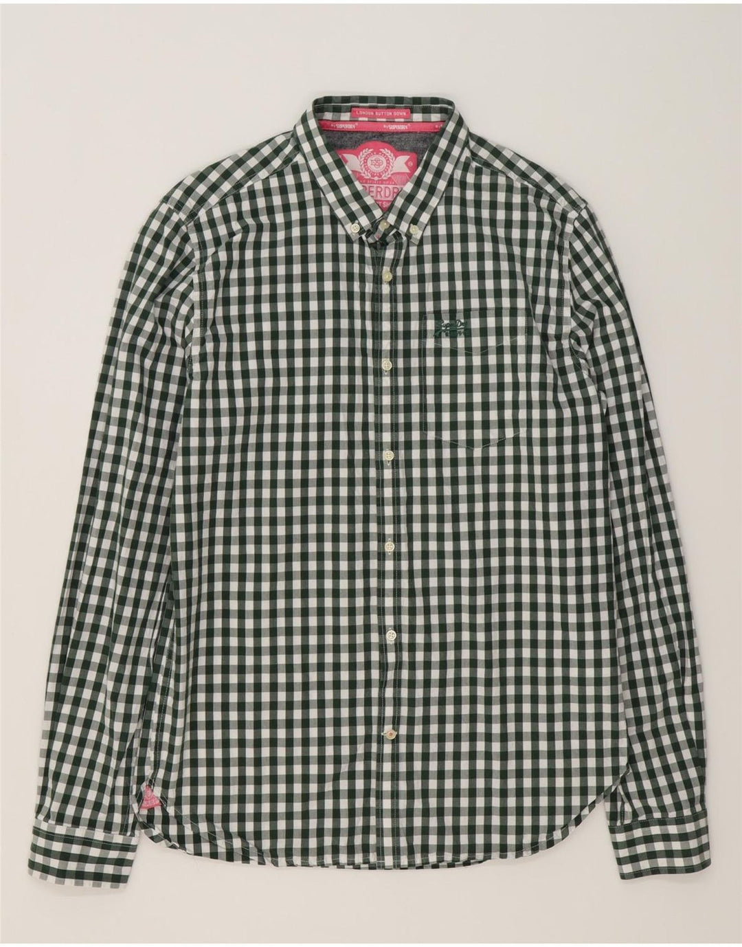 SUPERDRY Herreskjorte XL Grøn Gingham Bomuld