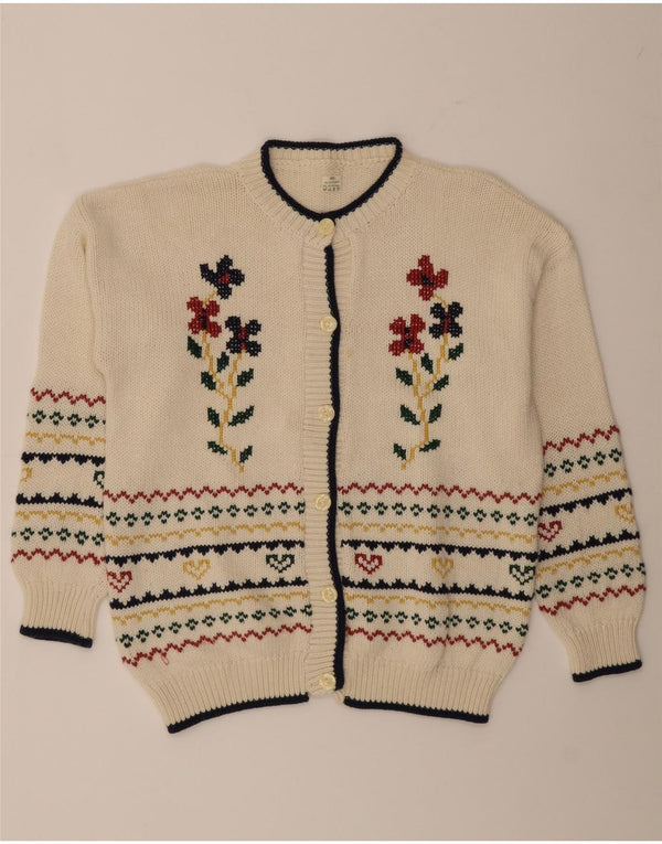 Vintage dame oversize cardigan sweater UK 18 XL hvid blomstret bomuld