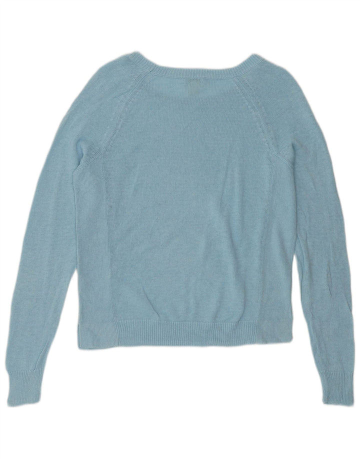 J. CREW Womens Crop Boat Neck Jumper Sweater UK 10 Small Blue Linen