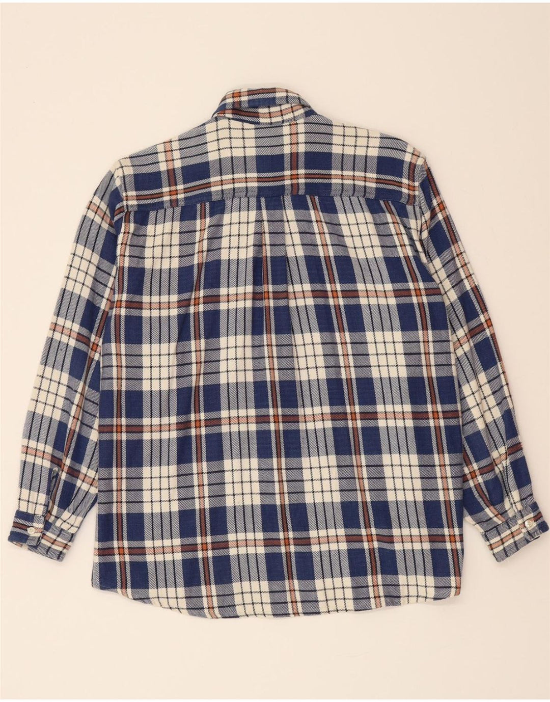 STEFANEL Boys Flannel Shirt 15-16 Years Navy Blue Check Cotton Vintage Stefanel and Second-Hand Stefanel from Messina Hembry 