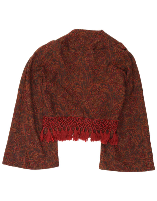 Vintage Dame Crop 3 Button Blazer Jacket IT 42 Medium Burgundy Paisley