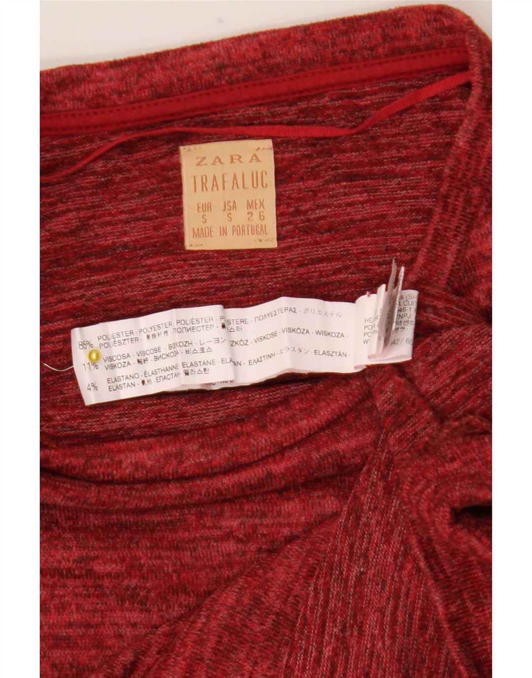 Zara Dame T-Shirt Top UK 10 Lille Rød Flecked Polyester