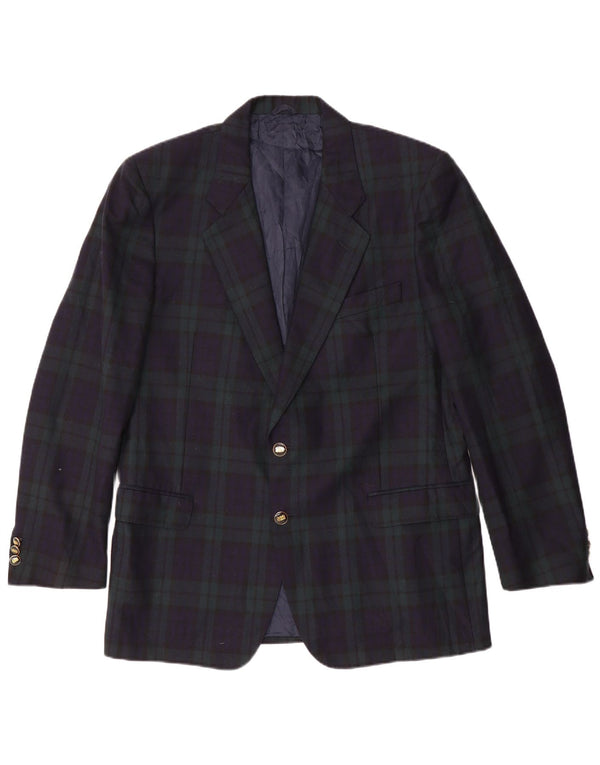 Vintage herre 2-knaps blazerjakke IT 54 2XL marineblå plaiduld