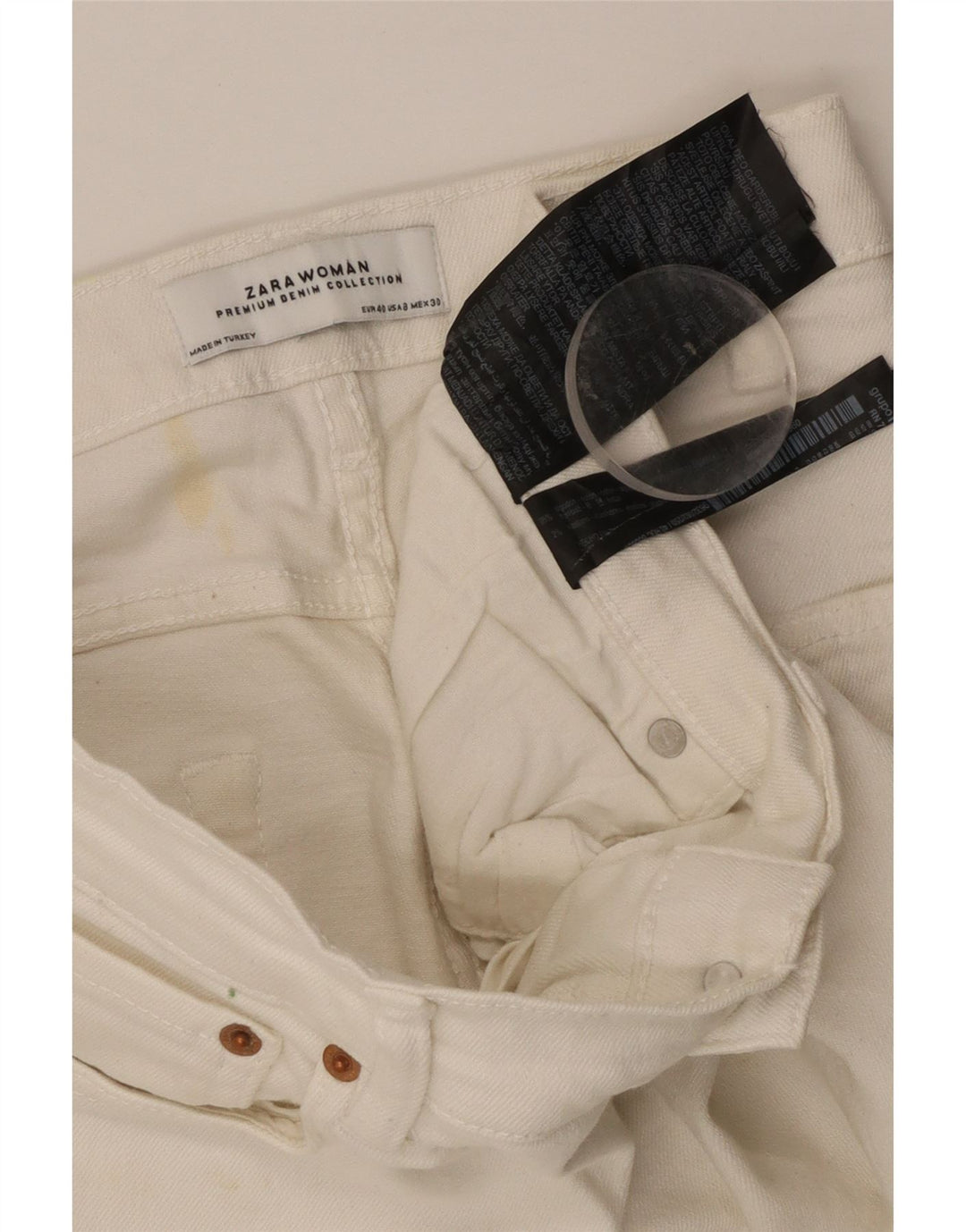ZARA Dame Cropped Jeans EU 40 Medium W30 L25 Hvid Bomuld