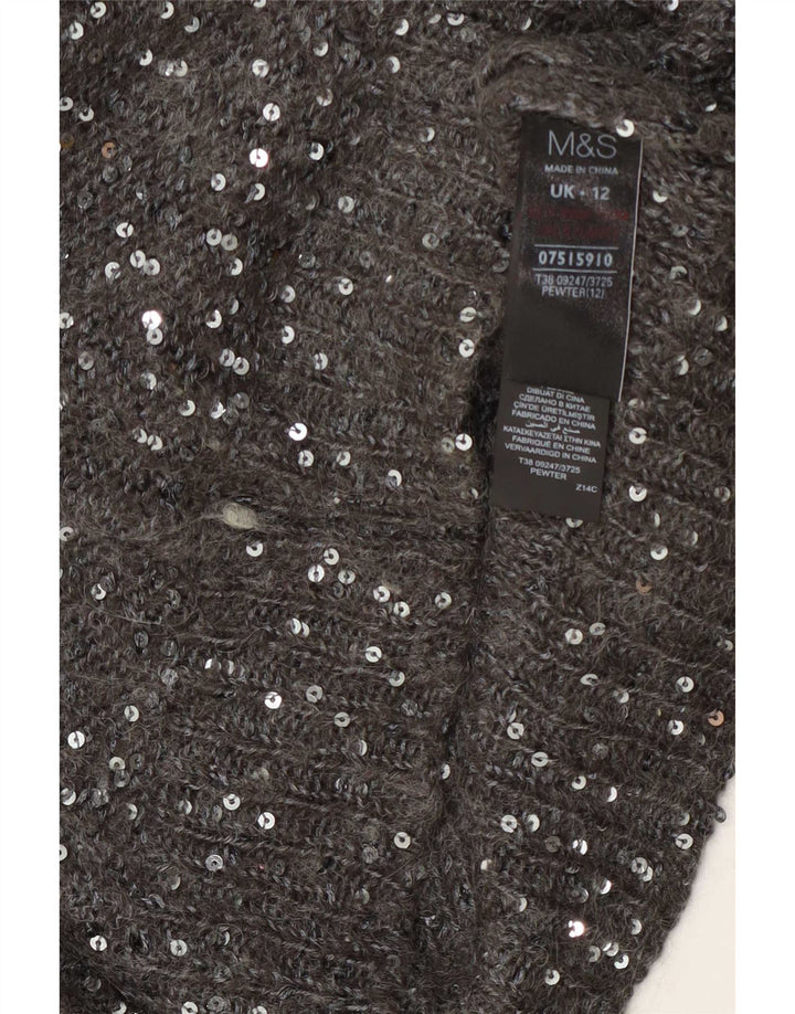 Marks & Spencer Dame Boat Neck Jumper Sweater UK 12 Medium Grey Polyester