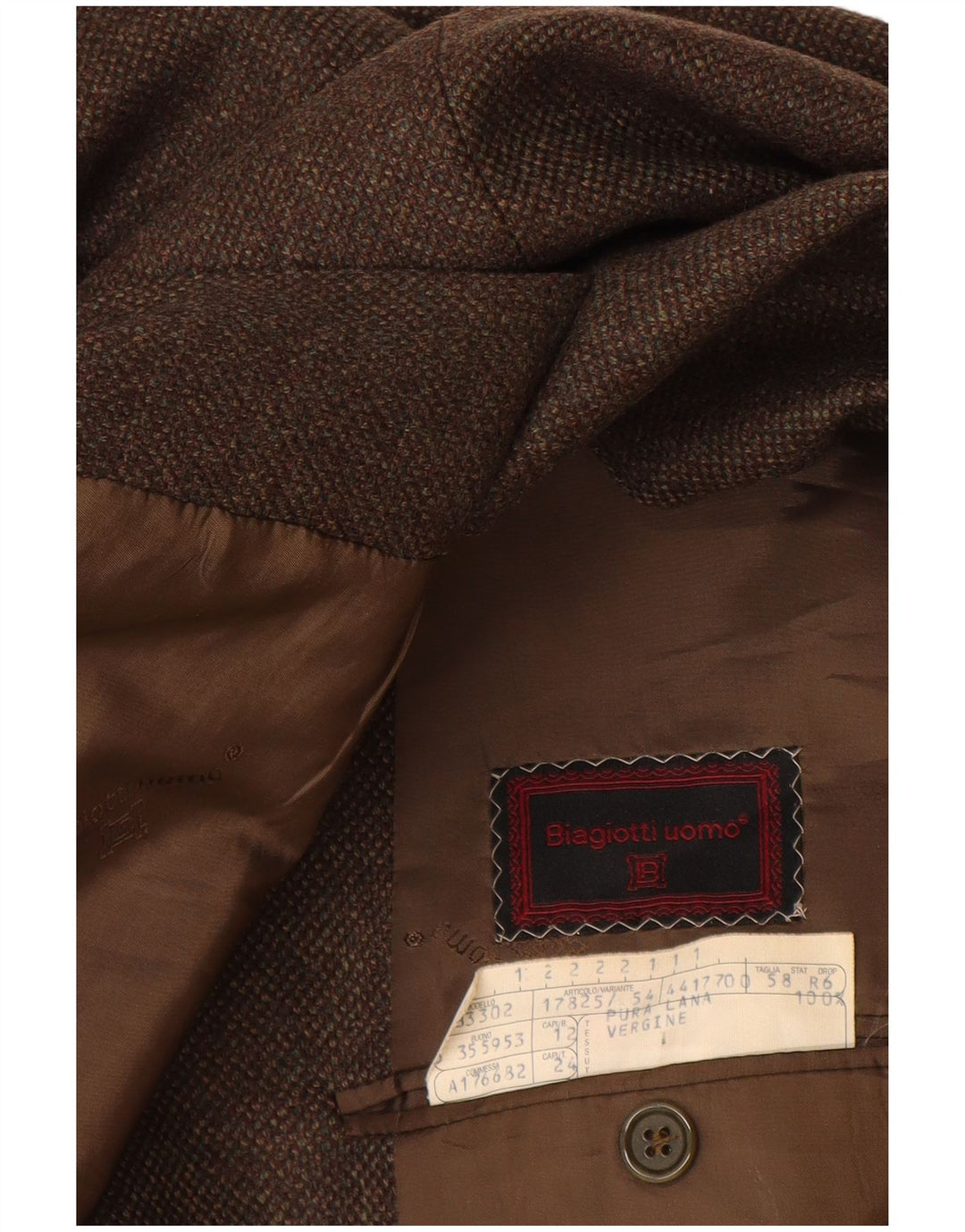 Biagiotti Uomo Herre 3-knaps blazerjakke IT 58 4XL Brun Virgin Wool