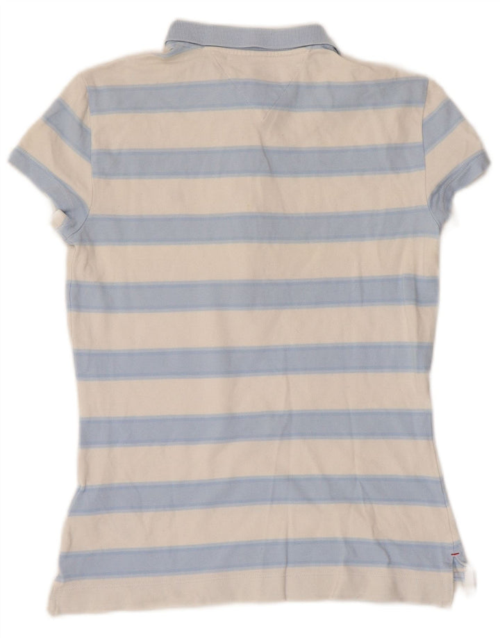 TOMMY HILFIGER Dame Slim Fit Polo Shirt UK 6 XS blå stribet bomuld