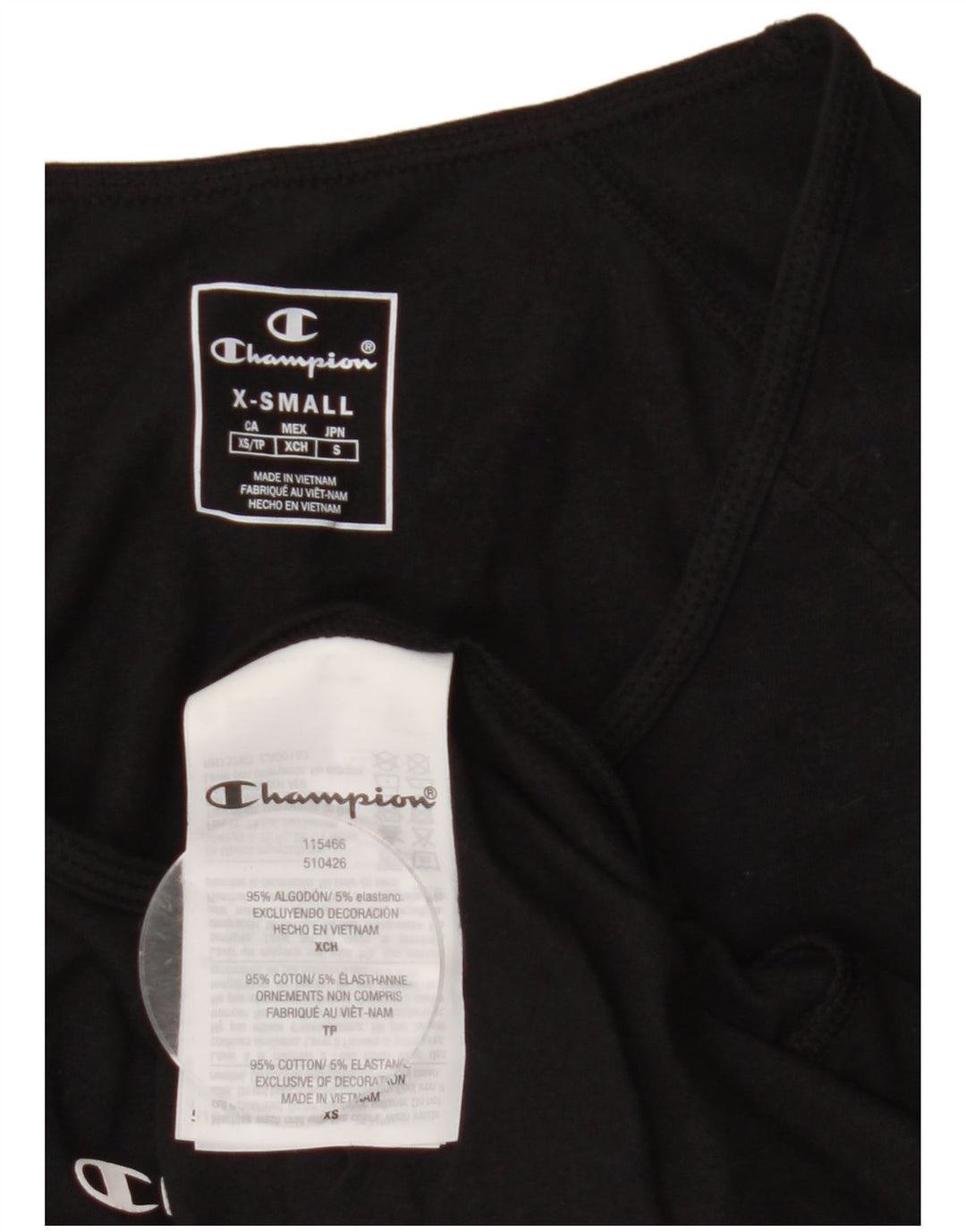 CHAMPION Dame T-Shirt Top UK 6 XS Sort Bomuld