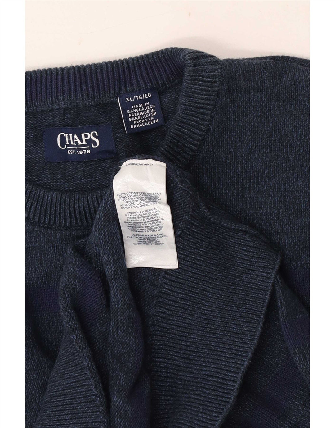 Chaps Herre Crew Neck Jumper Sweater XL Navy Blue Bomuld