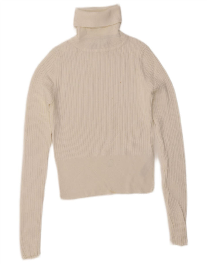 ZARA Dame Crop Roll Neck Sweater UK 10 Small White Viscose