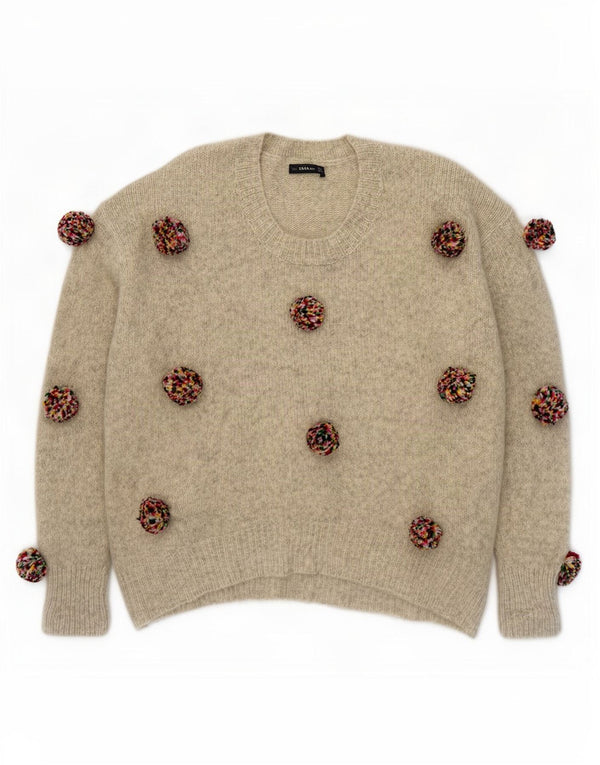 Zara Womens Oversized Crew Neck Jumper Sweater UK 10 Small Grey Spotted
