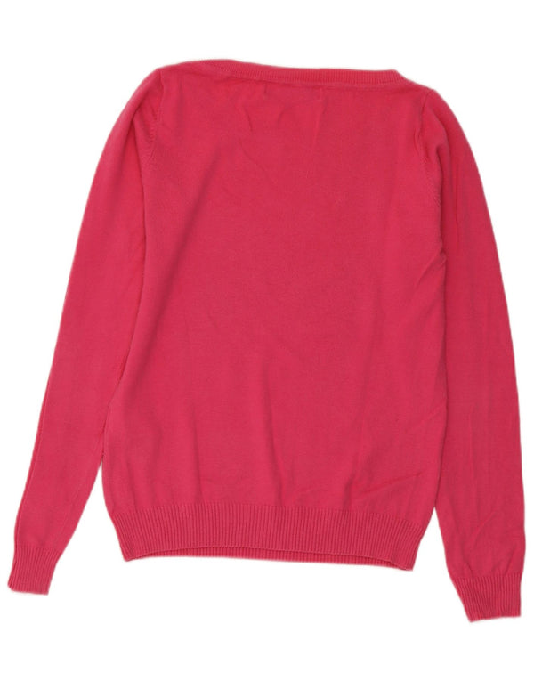 Zara Dame Boat Neck Jumper Sweater UK 12 Medium Pink Bomuld